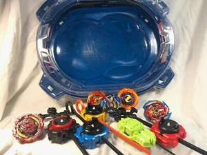 LOT TOKARA Beyblade Burst Quad Strike Stadium w/ 5 Blades & Launchers *(w/issu - Picture 1 of 11