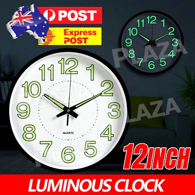 Luminous Quartz Wall Clock Decor Silent Non Ticking Night Glow In the Dark 12" - image 1 of 4
