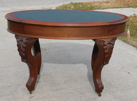 Walnut Victorian Center Foyer Library Table~~Signed Mitchell and Rammelsberg Cover
