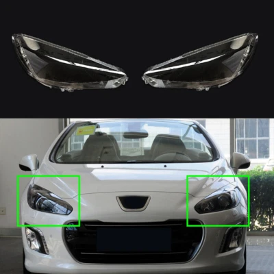 Pair Fit For Peugeot 308 2011-2015 Headlights Cover Lens Transparent Auto Shell - Image 1 of 4