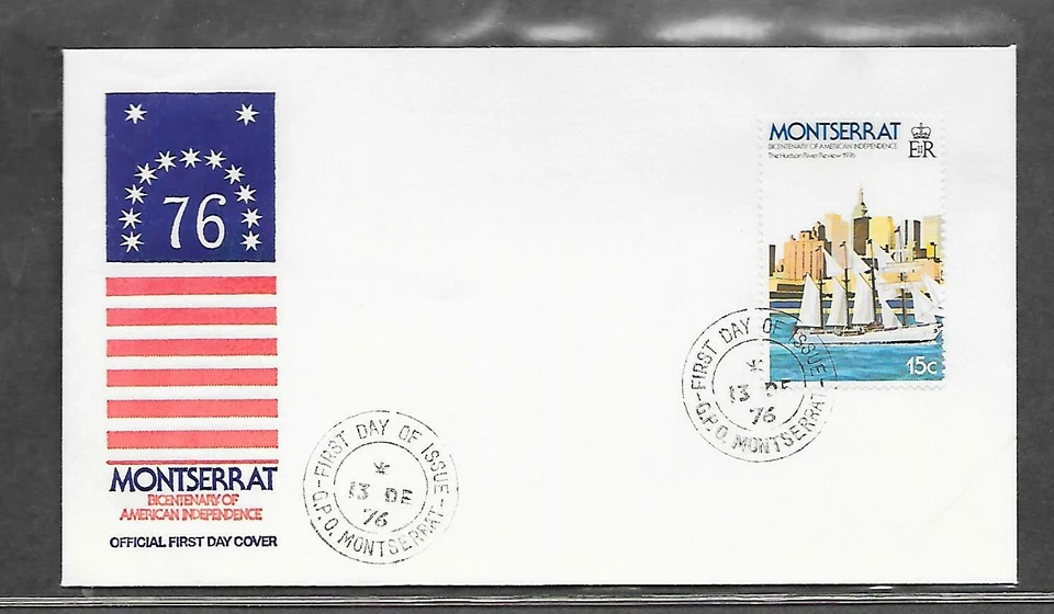 MONTESERRAT 1976 FIRST DAY COVER US BICENTENNIAL SHIP HUDSON RIVER CITY - Image 1 of 1