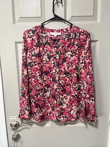 LOFT Women’s Floral 1/2 button Blouse Top Sz Med Petite MP - Picture 1 of 5
