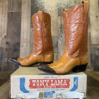 Tony Lama Vintage Lizard Wingtip Western Cowboy Boots Womens 6 C - Image 1 of 4