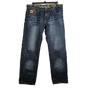 AKOO STRAIGHT FIT MENS DARK WASH DISTRESSED JEANS 40 X 33 100% Cotton EUC - Picture 1 of 10