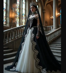 Viktorianisches Zeitalter Schwarz Gothic Brautkleid Renaissance Glamourös Brautkleider - Bild 1 von 10
