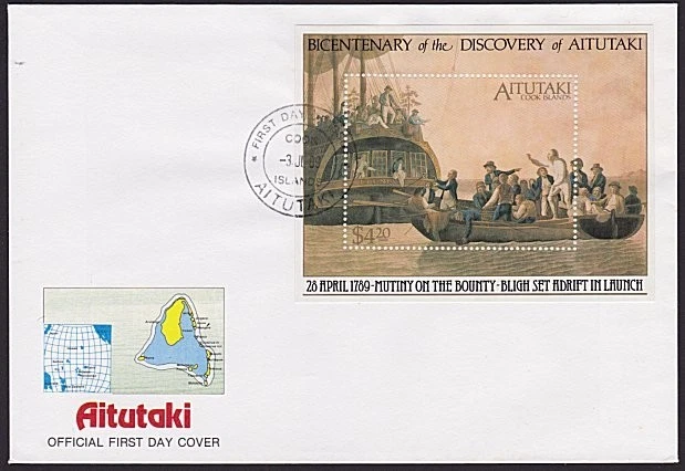 COOK IS AITUTAKI 1989 Mutiny on the Bounty mini sheet FDC...................3507 - Image 1 of 1