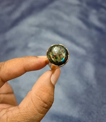 Anillo Multi Labradorita Cobre Puro Hecho a Mano Ajustable Piedras Preciosas Anillo Joyería Foto 1 de 4