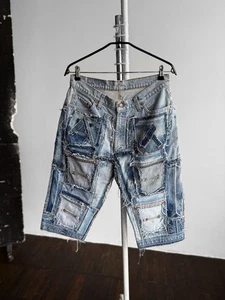 Pantalones Cortos Levis 512 Raros Personalizados Azul Boro Patchwork Deconstruidos Cortados 32, S/M - Imagen 1 de 8