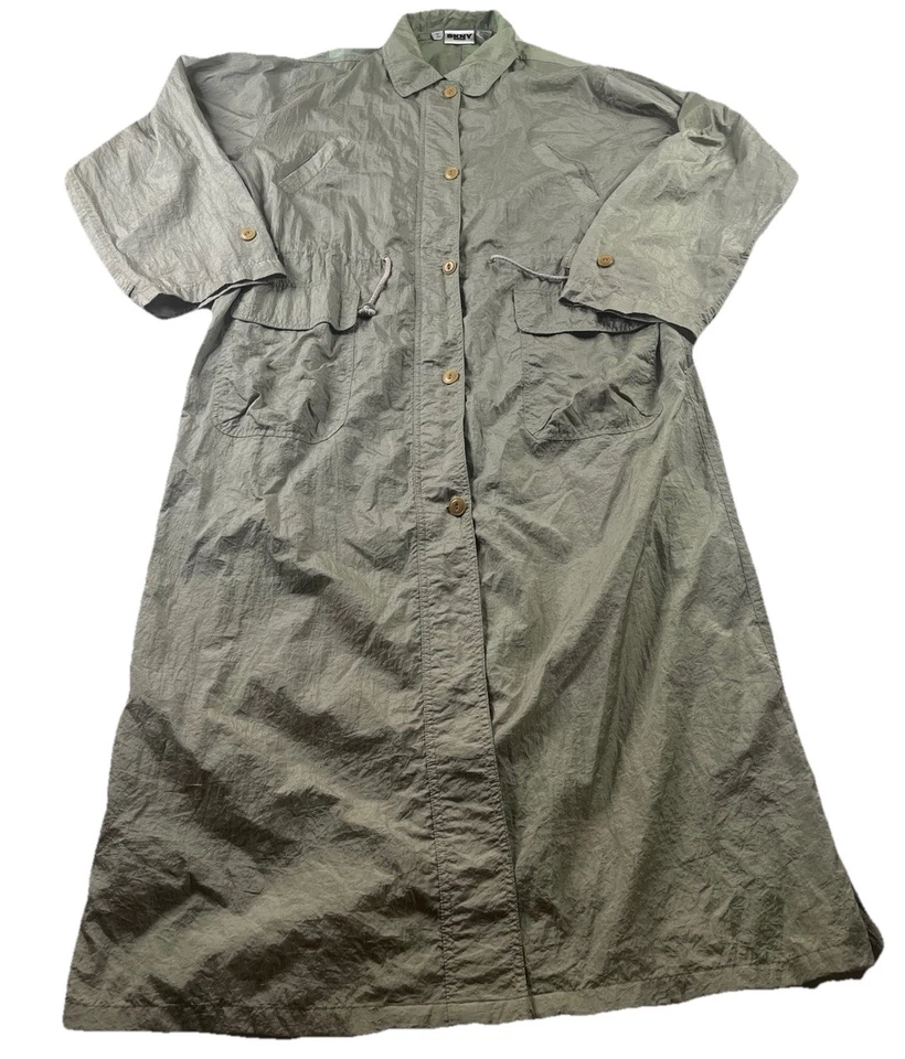 Chaqueta DKNY Plateada Verde Nylon Años 90 Estilo Pueblo Nueva York Cremallera Completa Resbaladiza Nylon M Foto 1 de 4