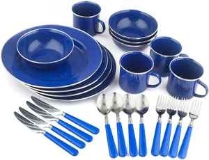 24-Piece Enamel Camping Tableware Set - Picture 1 of 12