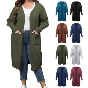 Women's Cardigan Coat Plus Size Loose Knitted Woven Sweater Double Pocket Jacket - Picture 1 of 50