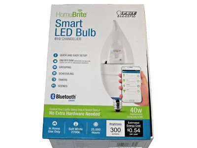 (1) NEW HomeBrite Smart LED Bulb B10 Chandelier 4.5w (40w rep) 2700K BLUETOOTH - Image 1 of 4