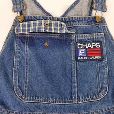 Ralph Lauren Chaps Denim Overalls Mens Large Jean Bibs Vintage 90s Spellout Flag