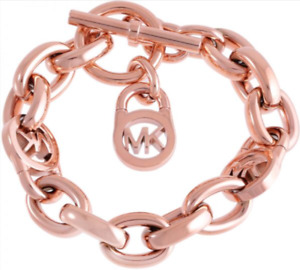 MICHAEL KORS Rose Gold Toggle Chain Bracelet Padlock Charm MKJ2752791 + MK BOX 