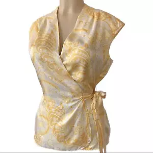 Lilly Pulitzer White Label Silk Emslie Wrap Top in Gold Lion Print 4 EUC - Picture 1 of 7