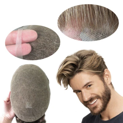 Natural Mens Toupee Human Hair Replacement System All Swiss Lace 90% Hairpieces - Image 1 of 4