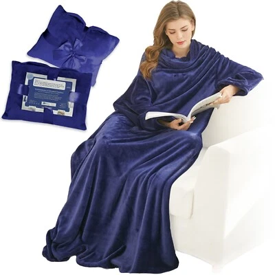 Kuscheldecke mit Ärmeln & Taschen, Geburtstagsgeschenke für Frauen, 150x200 Blau - Bild 1 von 4