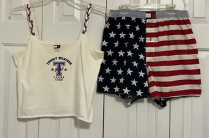 Tommy Hilfiger Vintage Tank and Shorts Women’s Size M Flag Stars Stripes Cotton - Picture 1 of 11
