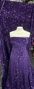 3  Meter Purple   sequin Stretch Velvet Dress Fabric 58” - Picture 1 of 9