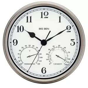 Westclox Outdoor Wall Clock Silver Finish 12 in. Round Metal Frame Thermometer - Picture 1 of 2