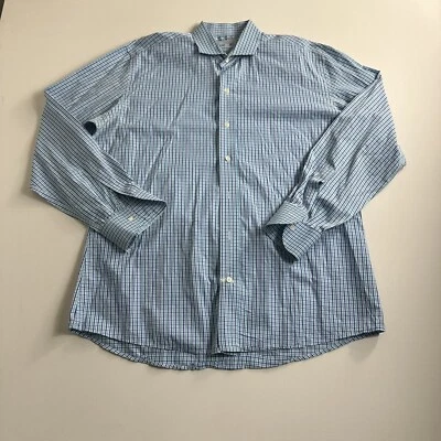 Ledbury Mens 17.5 Long Sleeve Dress Shirt Blue White Check Plaid Preppy - Image 1 of 4