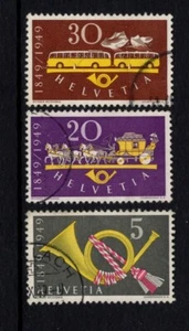 Switzerland 1949 POST HORN, HORSE DRAWN MAIL COACH, POST BUS VFU SC 325-327-2 - Picture 1 of 1