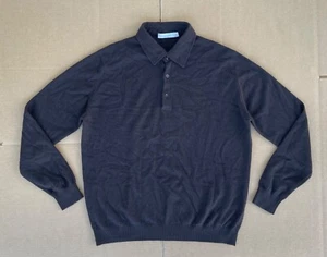 ERMENEGILDO ZEGNA Men’s XL Cashmere Pullover Polo Shirt Leather Insert Italy - Picture 1 of 8