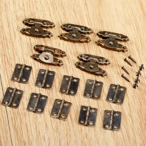 5pcs Antique Bronze Decorative Cabinet Jewelry Box Latch Hasp & 10x Mini Hinges - Picture 1 of 10