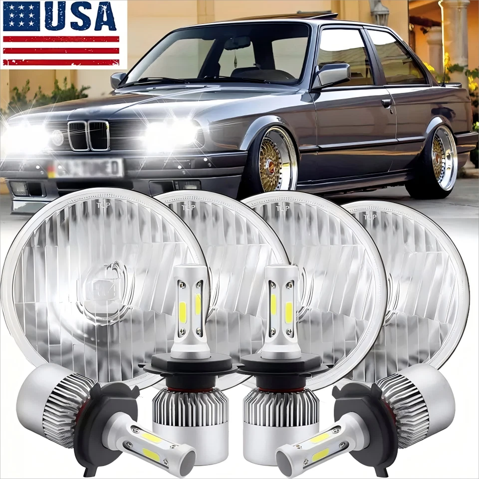 Kit combo 4 peças 5-3/4 5,75" para BMW 325i 528i 535i E30 faróis redondos de LED - Imagem 1 de 4