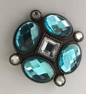 Vintage Terquise Brooch white Square Rhinestones Pin - Picture 1 of 3