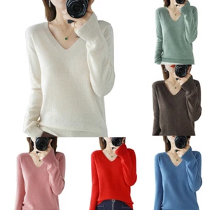 Ladies Soft Knit Jumper Women Cashmere V Neck Sweater Pullover Casual Warm Top - Picture 1 of 26