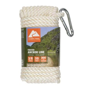 3/8" Nylon Twisted Marine/Boating Anchor Line 50 Foot Length White Boat Rope - Picture 1 of 8