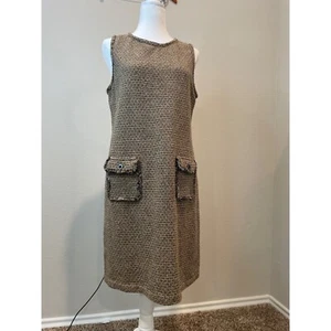 J. Jill Sleeveless Brown Tweed Front Pocket Dress - Picture 1 of 8