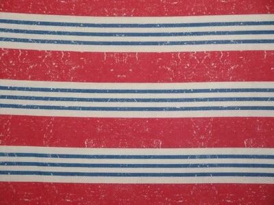 Distressed Red Natural Blue Stripe Combed Cotton Sewing Quilt Apparel Fabric - Image 1 of 4