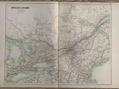 1897 ONTARIO & QUEBEC LARGE ORIGINAL ANTIQUE MAP A & C BLACK 123 YEARS OLD - Image 1 of 4