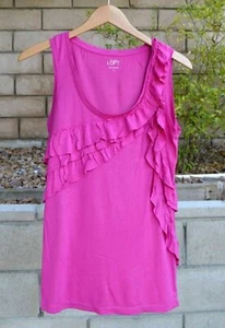 Neu mit Etikett Ann Taylor LOFT Damen-Blusentop Hot Pink Rüschen ärmellos Gr. S 4/6 - Bild 1 von 2
