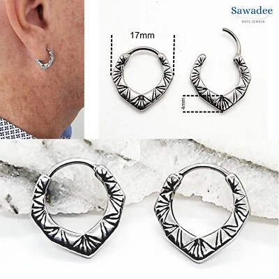 Orecchini a cerchio tribali da uomo in acciaio inox ,cerchi argento tribali - Immagine 1 di 4