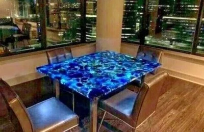 24"x36" Rectangle Blue Agate Dining Table Crystal Stone Living Room Furniture - Image 1 of 4