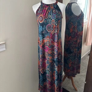 Anne Klein Maxi Dress Halter Sleeveless Stretch Boho Moroccan Size 6 - Picture 1 of 7