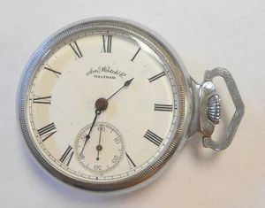 Am Waltham Open Face Chrome Case Pocket Watch PS Bartlett 18 Size 15 Jewel - Picture 1 of 7