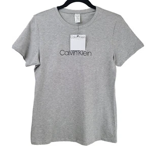 Calvin Klein Womens T-Shirt Gray Heathered Short Sleeve Logo Sz M Sleepwear NWT - Picture 1 of 10
