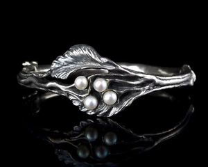 Massiver 925 Silber Perlen Armreif Organic Design Vintage Perli Oly Ära / Stil - Bild 1 von 10