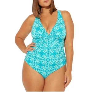 Bleu by Rod Beattie Women Plus 20W Teal Printed One Piece Swimsuit NWT DD32 - Picture 1 of 2