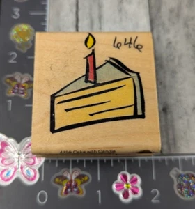 Hampton Art BIrthday Cake Slice Candle Celebration 4759 Rubber Stamp Wood #M22 - Picture 1 of 3