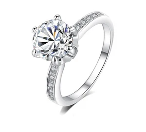 Damen Solitär Ring Cubic Zirkonia AAA Rhodiniert Echt vergoldet Hochglanzpoliert - Picture 1 of 6
