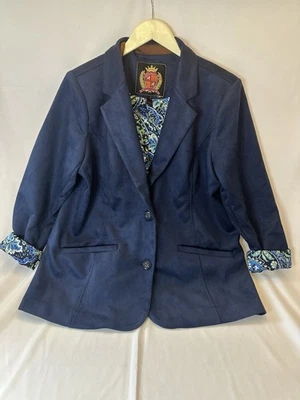 isaac mizrahi синий блейзер из искусственной замши с подкладкой пейсли женский размер большой - Изображение 1 из 4