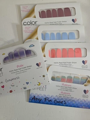 Lote de 5 Tiras de Esmalte de Uñas Color Street Real Rosa Púrpura Azul Brillo  Foto 1 de 3