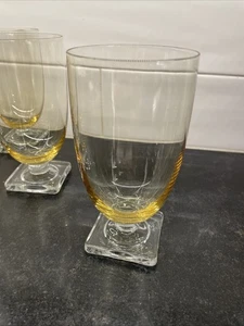 Set/8 Fostoria 4020 Amber Topaz Clear Base 5 5/8” 13oz Iced Tea Glasses Art Deco - Picture 1 of 4