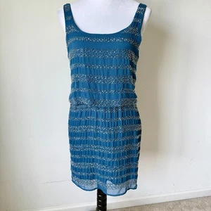 ROMEO & JULIET COUTURE Teal Beaded Blouson Tank Dress—SZ. Small - Picture 1 of 14