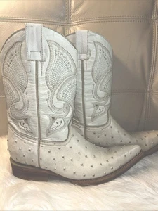 Handmade White Boots Sz 9 Printed Ostrich Narrow Mexico Womens Ivory Guayson - Picture 1 of 16